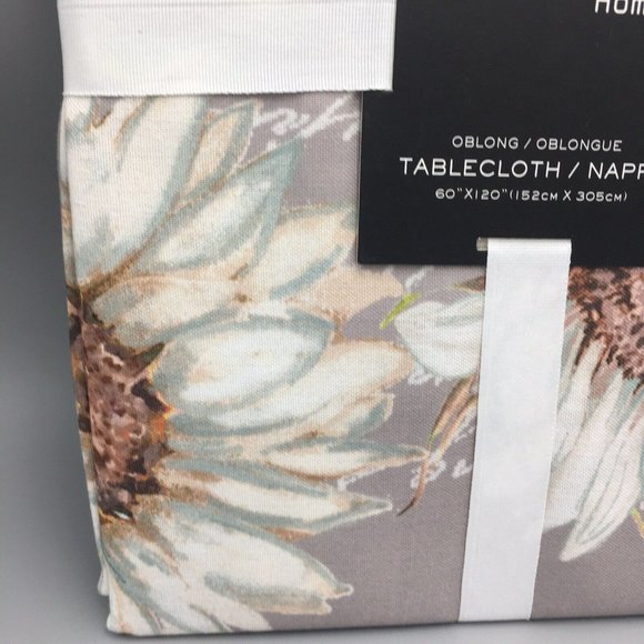 Nicole Miller Sunflower Script Fall Tablecloth Aqua White Gray 60x120 Fabric - Picture 7 of 11